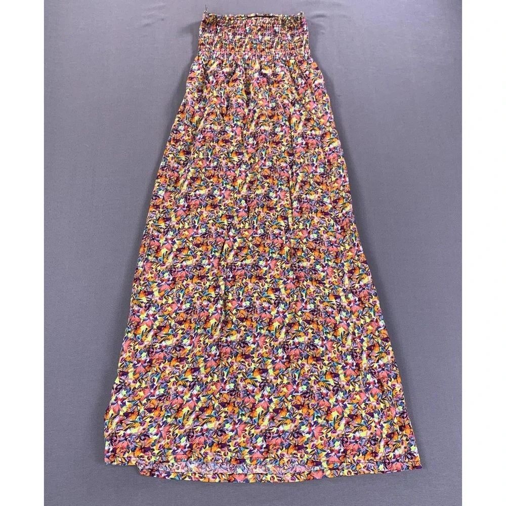 New Look‎ Dress Womens Small Multicolor Floral Smocked Strapless Maxi Summer